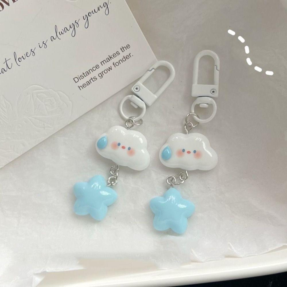 Cloud Cloud Blue Star Keychain Cartoon Cartoon Kawaii Keyring Bag Charm   Fun Decorative
