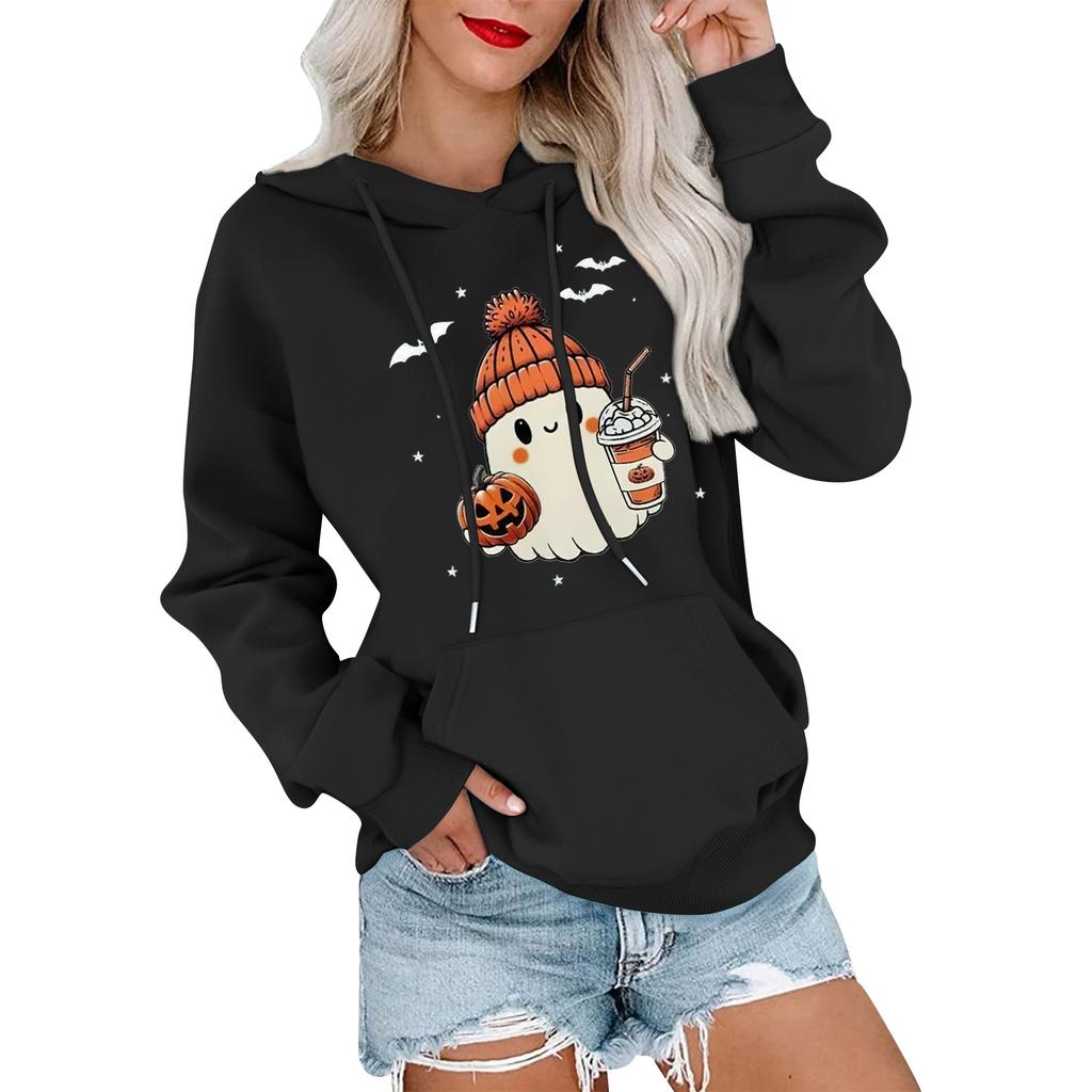 Women's Fashionable, Casual, Comfortable Round-neck, Hooded, Long-sleeved, Halloween-print Warm Sweater
