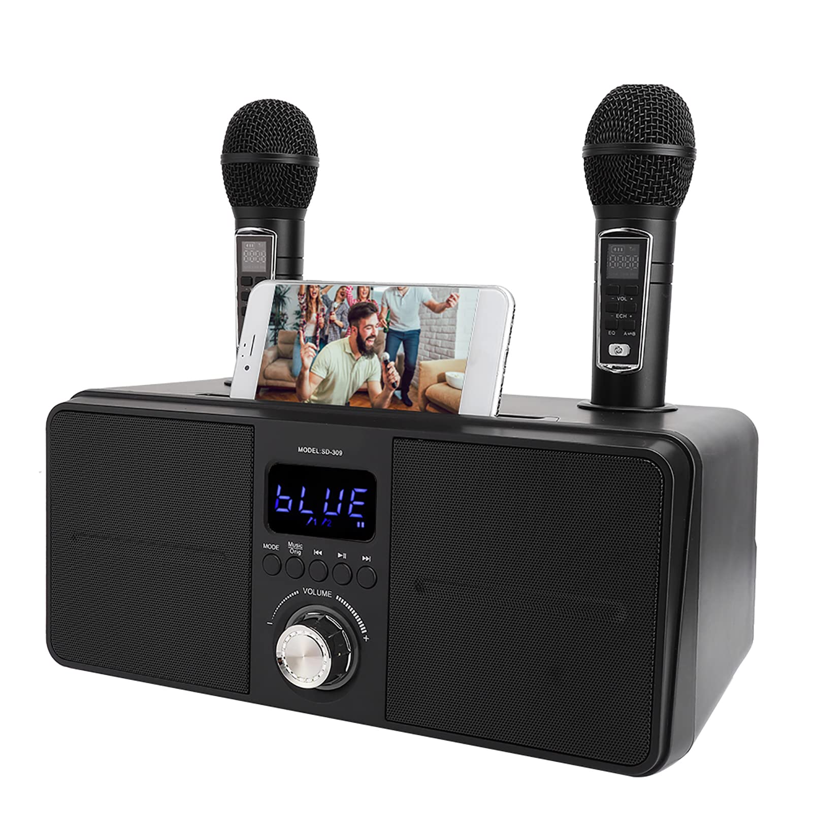 

Karaoke Machine, Home Karaoke System with 2 Wireless Microphones, Support AUX, USB, TF, for Home Party (Black)