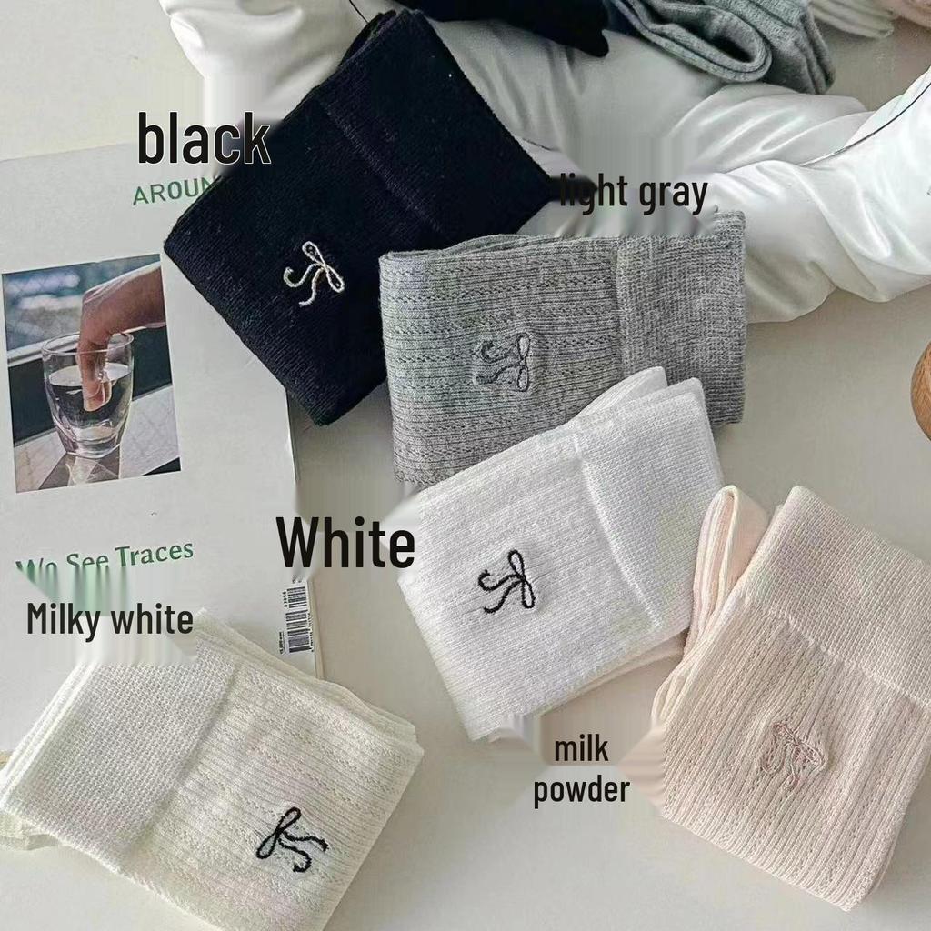 Women's Bow Ballet Mid-Calf Mesh Socks - Spring/Summer, Odor-Resistant, Sweet JK Style