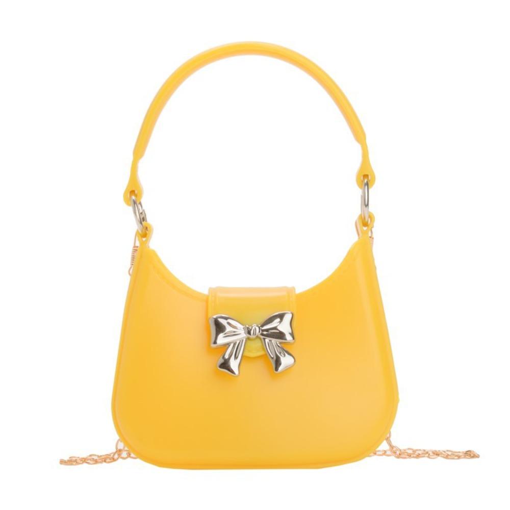 Versatile Mini Handheld Jelly Bag Bow Decoration Candy Color Crossbody Bag New Fashion Handbag with Chain Women Girls Moon Bag