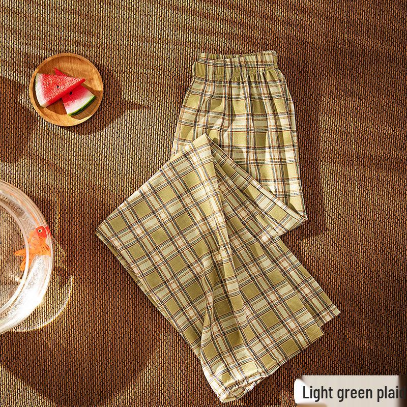 High-Waisted Plaid Wide-Leg Pants - Women's Summer Loose-Fit, Slimming, Casual Drape Long Trousers