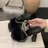 Super High Heels Nightclub Sexy Waterproof Table Mao Mao Rhinestone Cool Slippers Thick Heel Stage Catwalk Shoes Female Model