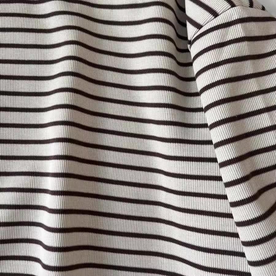 Neat Fit Loose Oversized Retro Brown Striped Round Neck Sweatshirt for Women