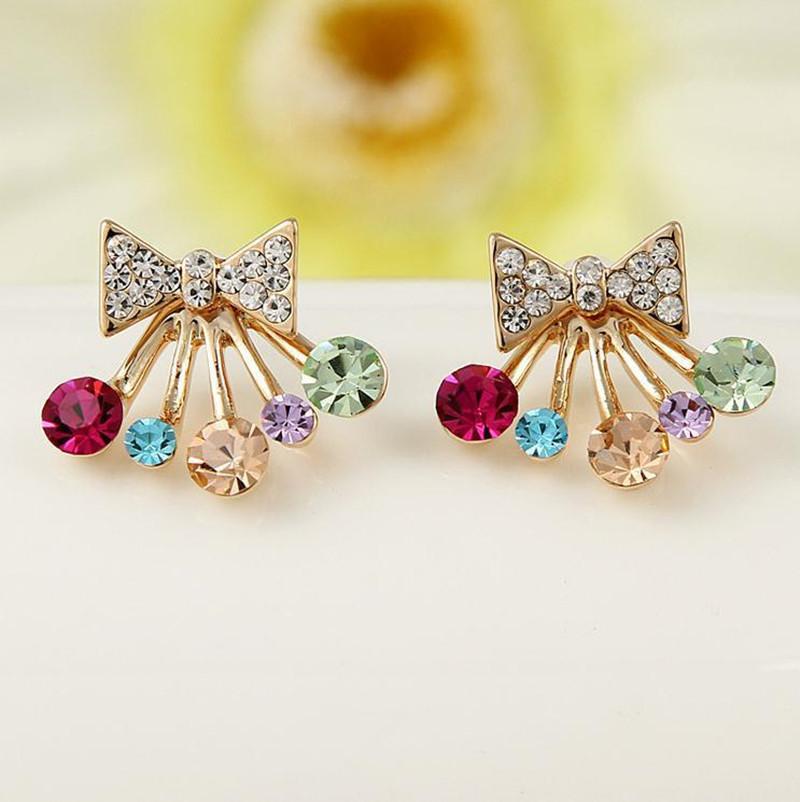 

2024 Мода Золотой Милый Цветной Бант Кристалл Серьги Элегантная Корона Звезды Кристалл Серьги Богемные Серьги Женские Украшения