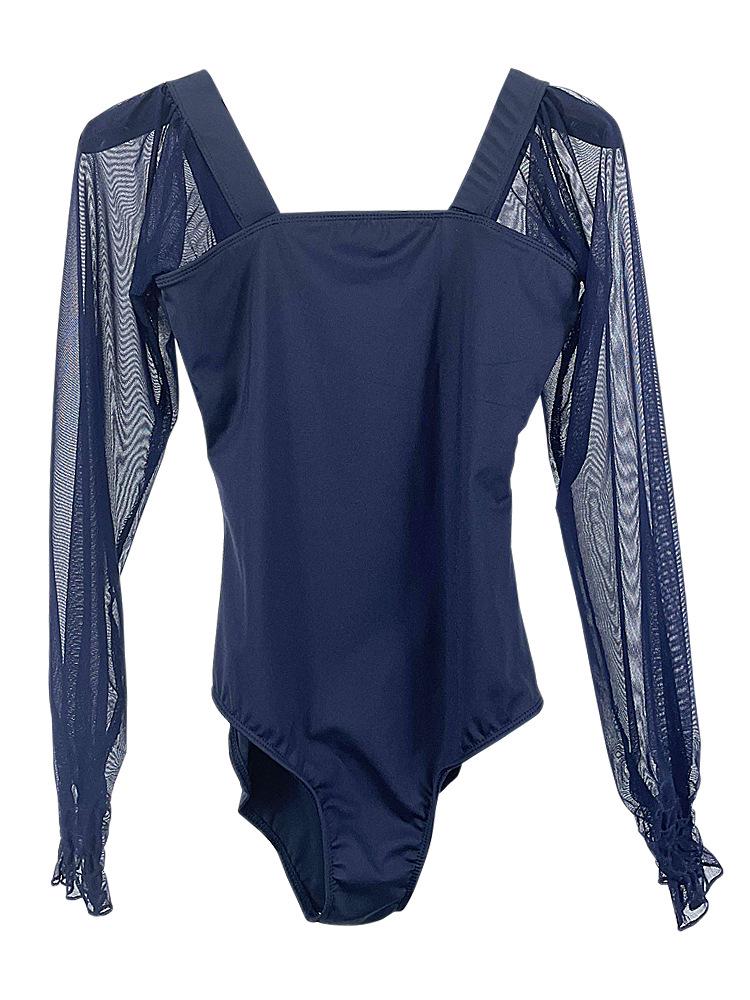 

Women s Long Sleeve Mesh Ballet Practice Leotard M темно-синий