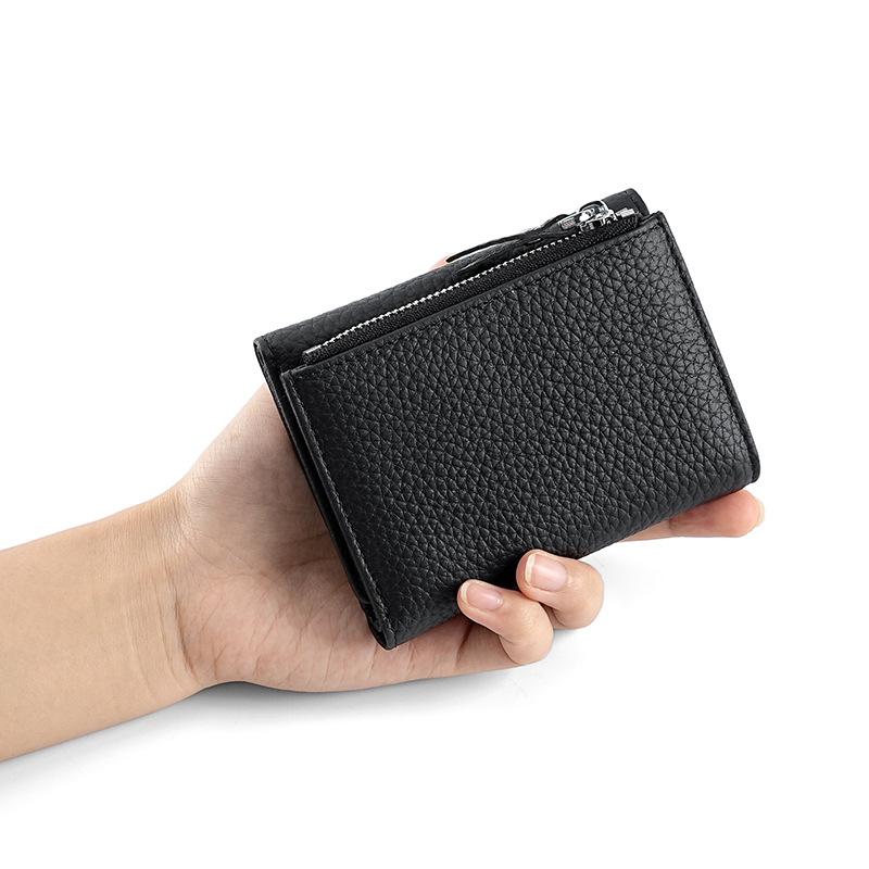 Three-fold Leather Wallet Women's RFID Anti-theft Swipe Bag 10-slot Cowhide Cash Card Holder