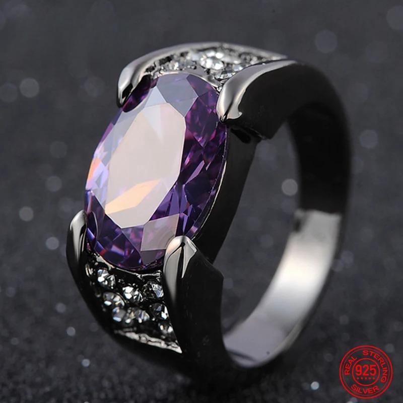 925 Sterling Silver Amethyst Ring, Men's and Women's Jewelry Party Gift, Fashionable and Exquisite Jewelry