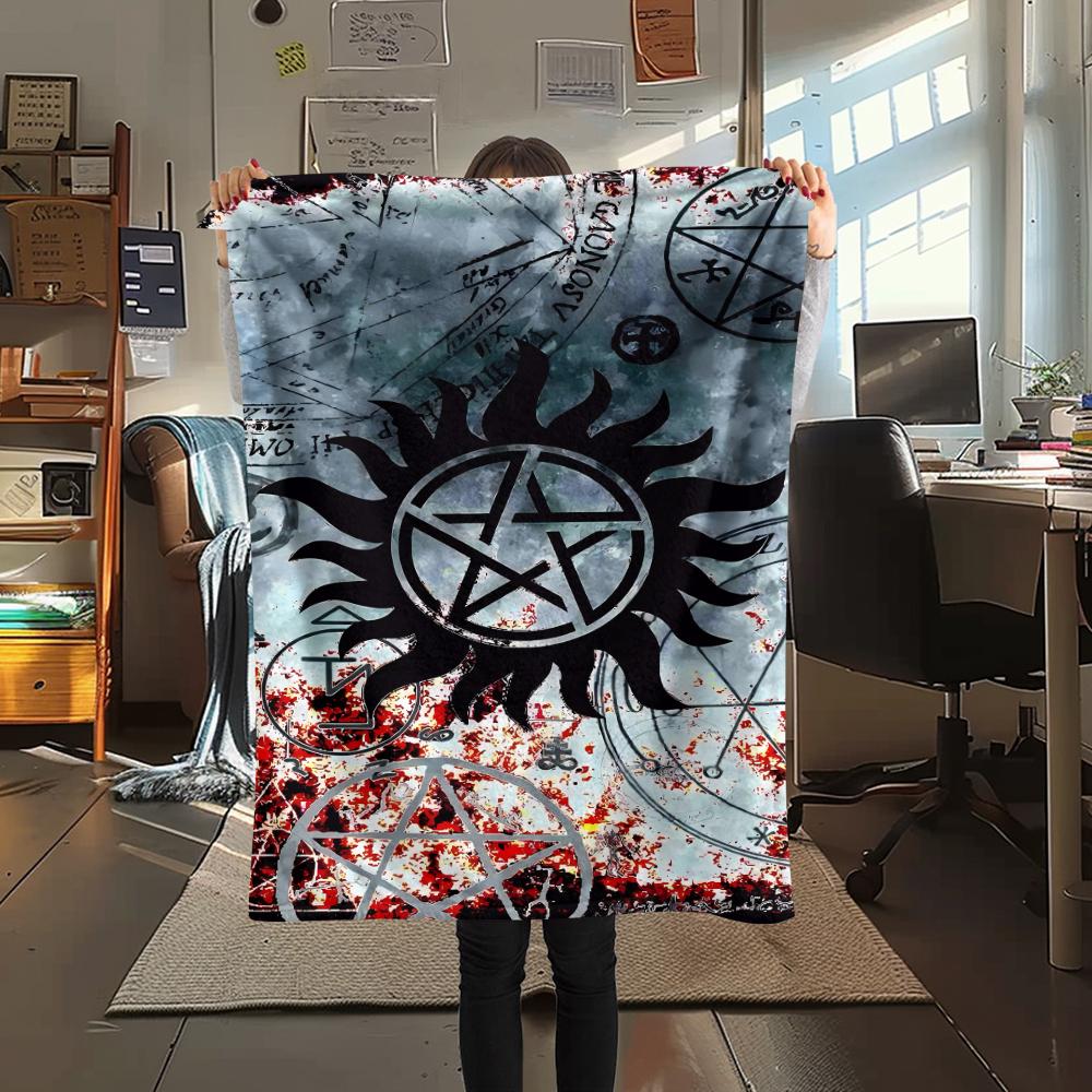 1Pc Pentagram Supernatural Print Flannel Blanket, High Quality Comfortable for All Seasons, Home Decor, Warmth and Comfort, Perfect for Gifts