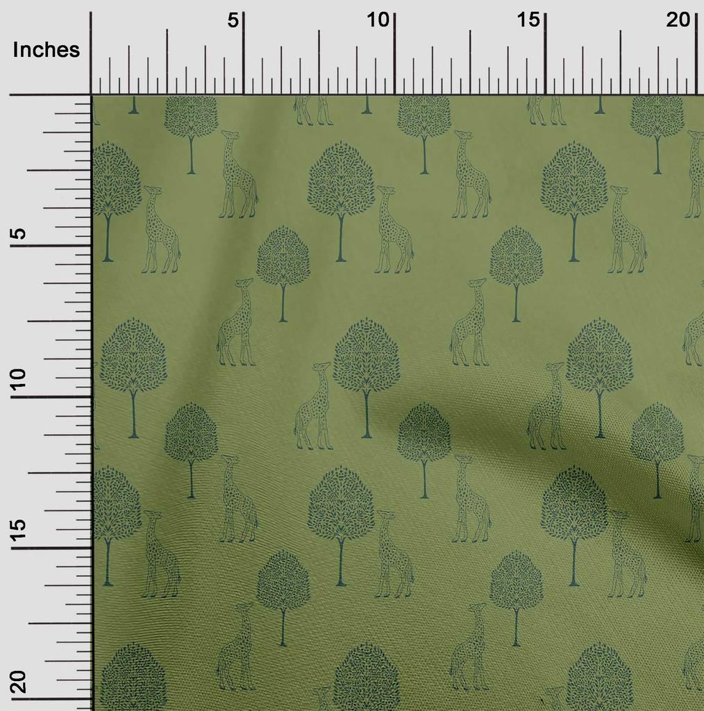 oneOone Cotton Flex Fabric Tree & Giraffe Block Printed Craft Fabric BTY 40 Inch