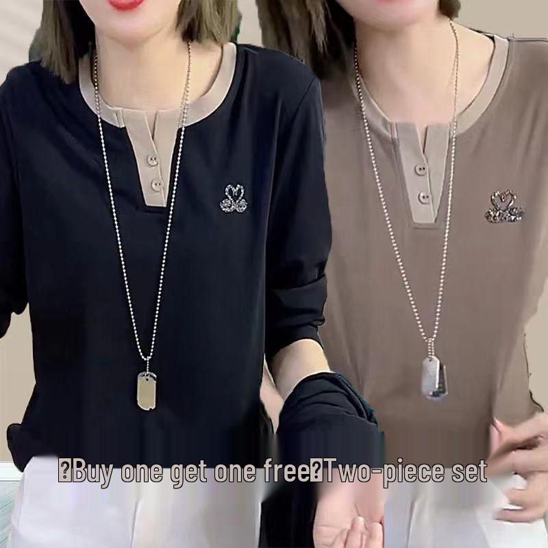 Black Swan V-neck Long-sleeve T-shirt: Slimming, Stylish, and Age-Reducing