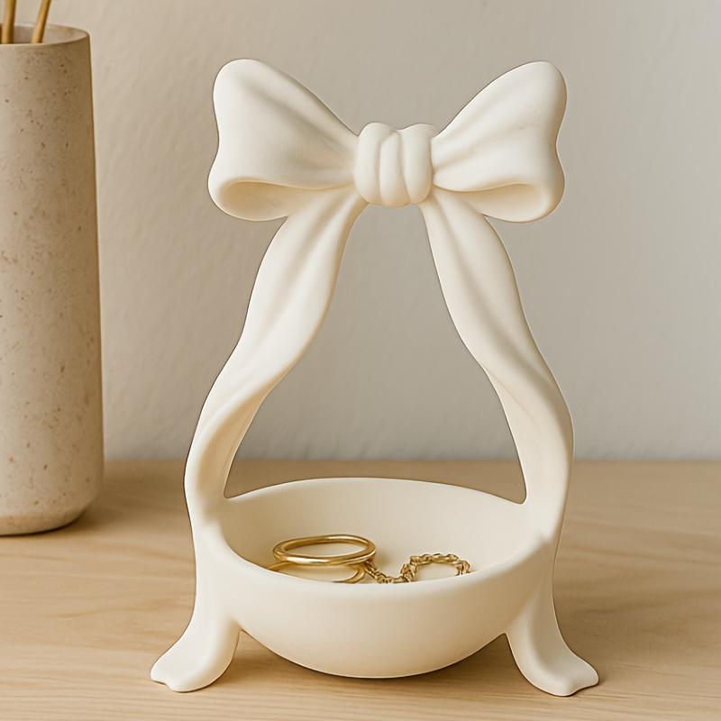 1pc Bowknot Storage Dish | Cute Jewelry and Key Tray - Ideal for Home Multi-Scene Use, Plastic Material