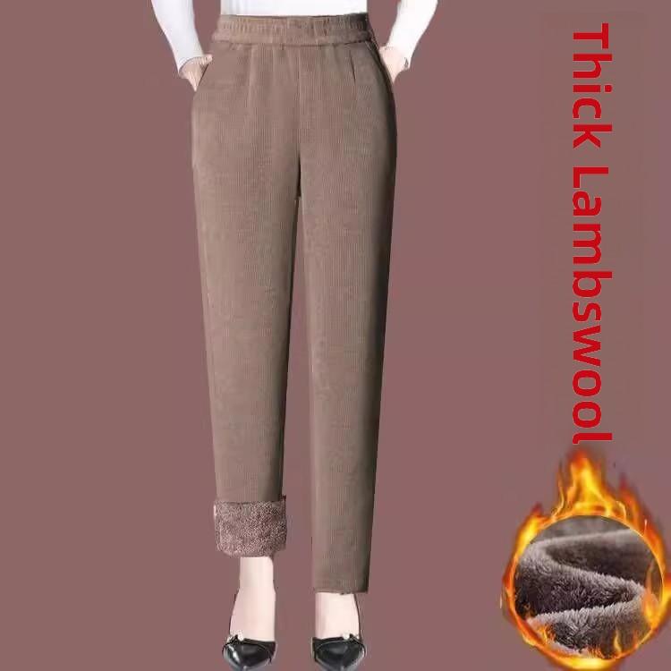 Thickened Corduroy Mom Pants Autumn Winter High Waist Straight Leg Casual Trousers for Middle-Aged Women Harlan Loose Fit