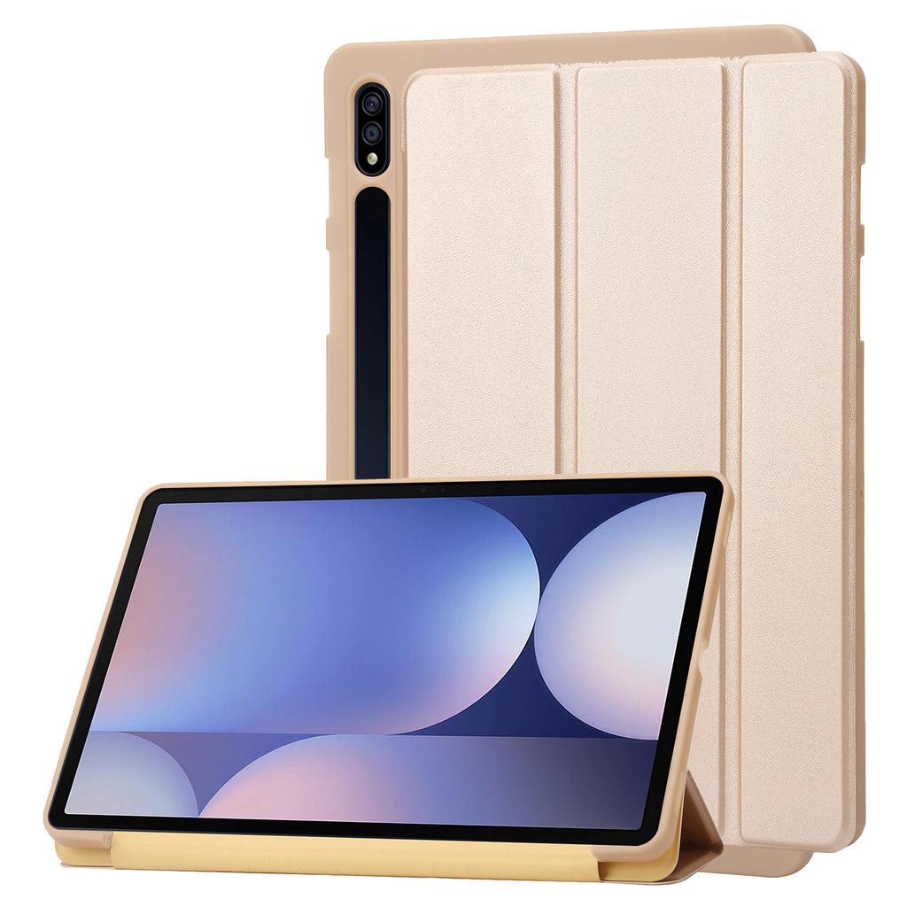 For Samsung Galaxy Tab S10+ Case PU Leather+Silicone Tri-Fold Stand Tablet Cover
