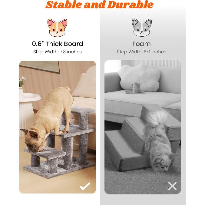 

Pawque Dog Stairs for Small Dogs Old Cats, Pet Steps with High-Strength Boards and Plush Posts for High Beds Couch, Stable and Sturdy Pet Stairs, 3 3 Steps
