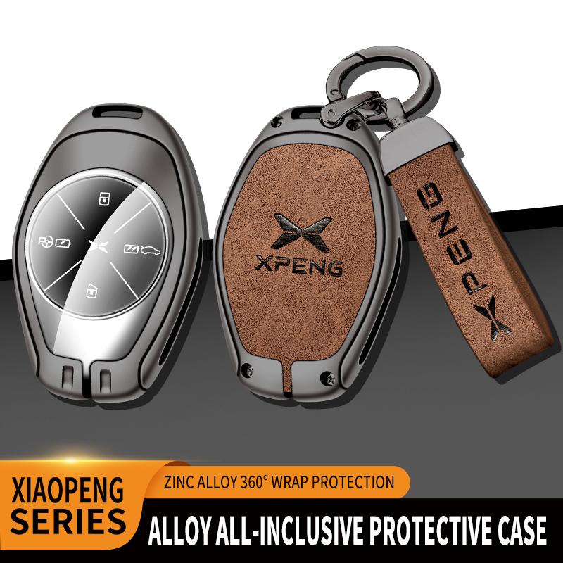 Zinc Alloy Leather Car Remote Key Cover Xpeng P7 P7I P5 G3 G3I G9 G6 Key Fob Car Key Case Protective Cover Auto Accessories