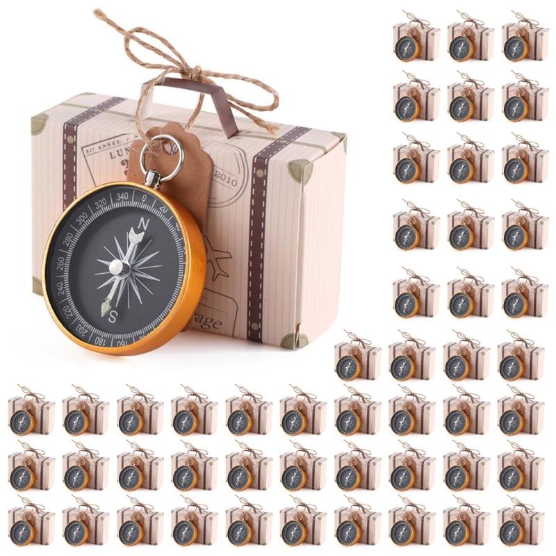 50x Compass Candy Box Valentines Day Candy Packaging Box for Wedding Sweets Packing-Box Ceremony Supplies Gold/Rose-Gold