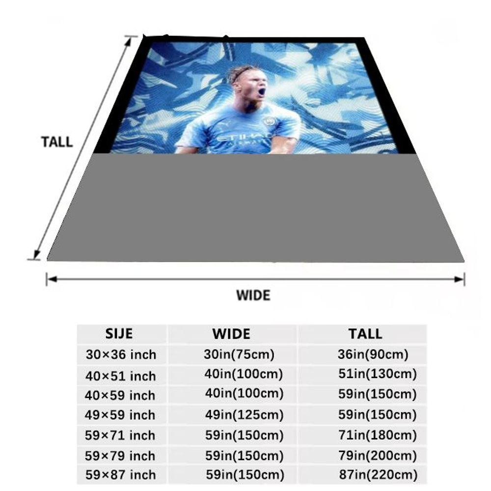 Erling Haaland Manchester City Soccer Player Blanket - Soft and Cozy Fleece Throw, Vibrant Light Blue and White Design, Perfect