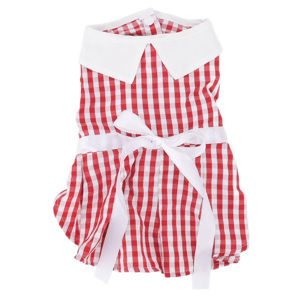 Haustierkleid Sommer Niedlich Kariert Schleife Bandgürtel Sonnenschützend Haustier Katze Rock für Hunde Katzen Rot S