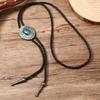 Men's Braided Leather Cord Bolo Tie with Metal Flower Adjustable Chain Necktie Necklace for Western Fashion Enthusiasts