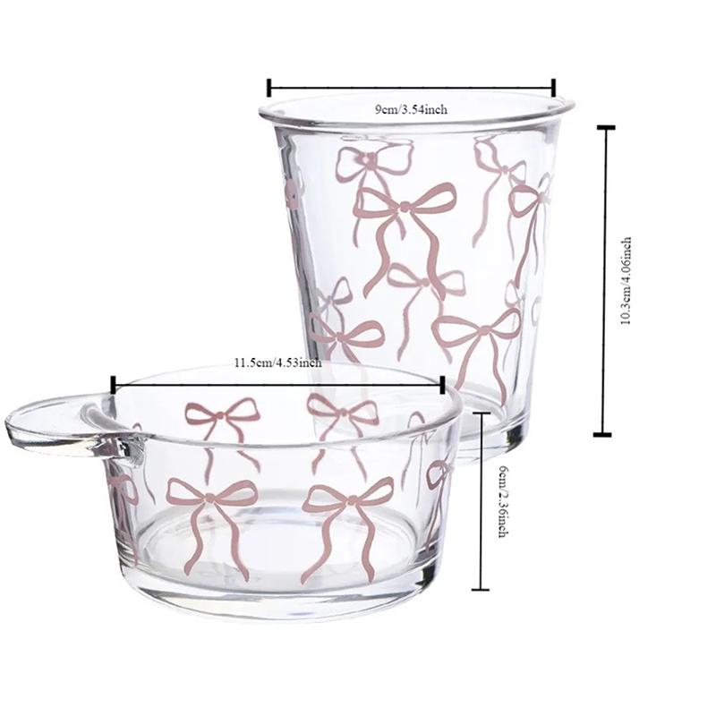 Original French Rose Glass Cup, Bow Knot, Fragmented Flowers Cold Extract Cup, Girl Milk Cup, Coffee Breakfast Cup