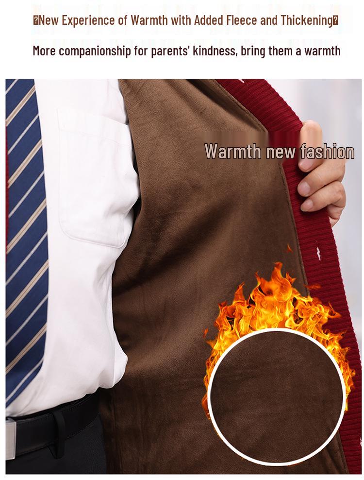 Year-Round Fu Character Sweater for Middle-Aged & Elderly Couples - Red Plus Velvet Tang Suit Cardigan