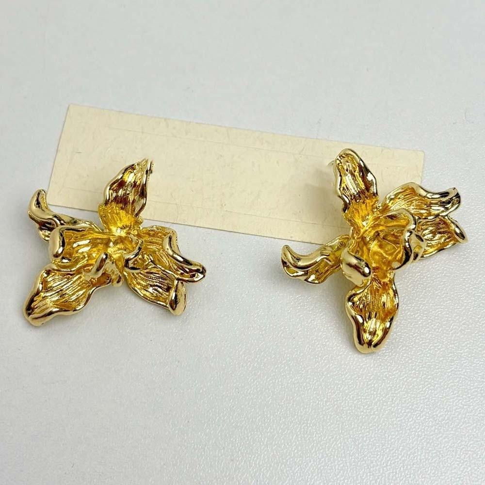

1 pair Zinc Zinc Alloy Enamel Iris Earrings Luxury Metal Flower Ear Studs Golden and Silver Earrings Holiday