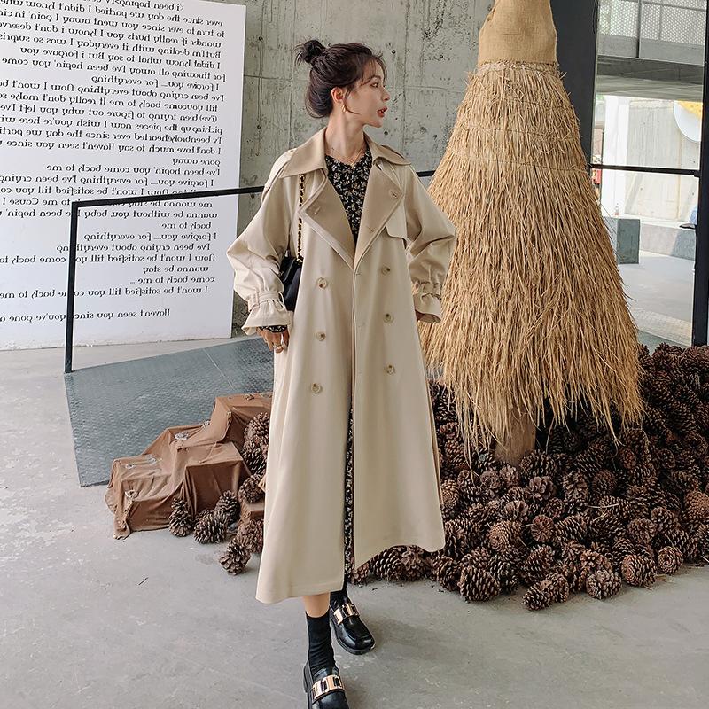 Off-White Windbreaker Damen Mittellang Herbst Neu Koreanischer Stil Retro Britischer Stil Taillenlang Mantel