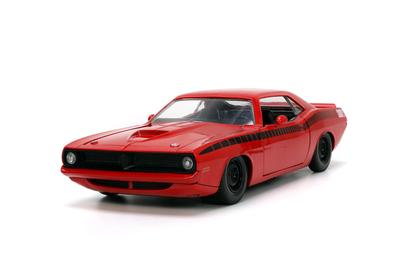 Big Time Muscle 1973 Plymouth Barracuda Car Toys for Kids and Adults 124 Die-cast Red/Black,