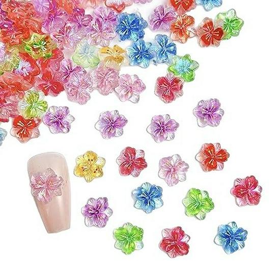 Transparent Five-Petal Flower Nail Art Decorations - Peach Blossom Design
