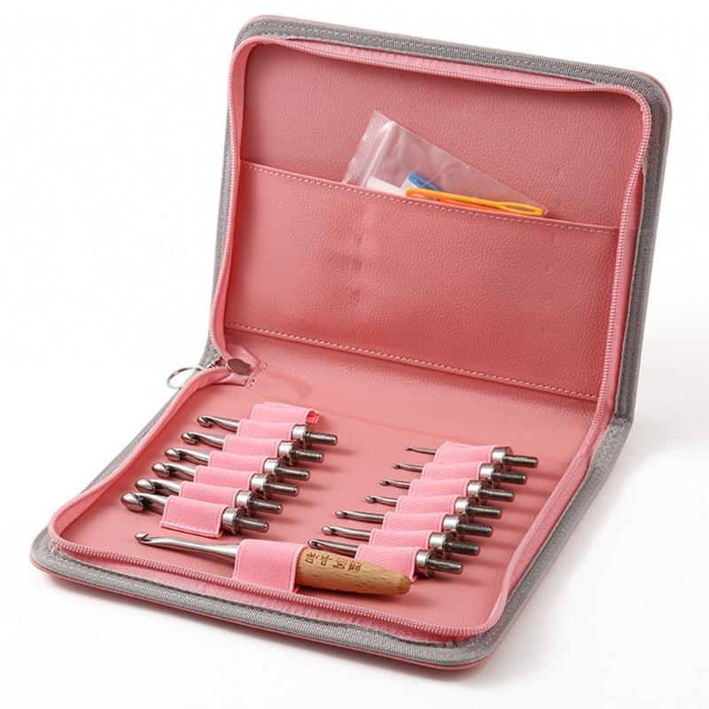 Stainless Steel Crochet Hook with 14 Interchangeable Tip Ergonomic Wooden Handle Crochet Hook Needle For Knitting Craft