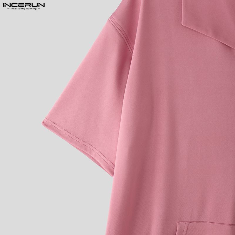 INCERUN Two Piece Suit Men Lapel Neck Short Sleeve T-Shirts Shorts Casual Sports Outfits Sets