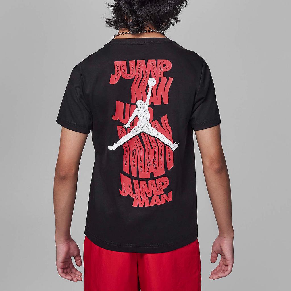 Jordan Wavy Motion Letter Logo Round Neck Casual Pullover Short Sleeve T-Shirt Kids Tops Black HM4758-010