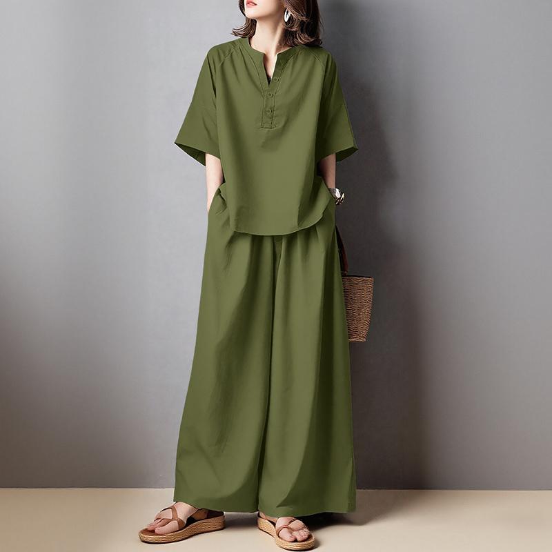 

ZANZEA Женские повседневные комплекты из блузки и брюк с рукавом 3/4 из двух предметов 5XL