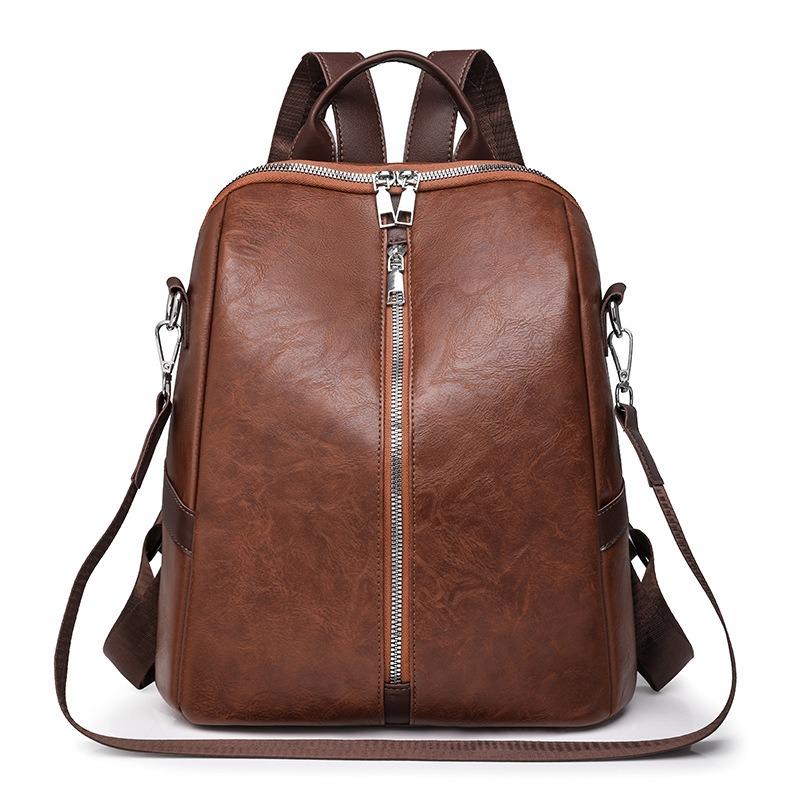 New Women Backpack Anti-Theft Fashion Casual Shoulder Soft Leather Travel Bag Vintage Versatile Solid Color 2-in-1 Backpack
