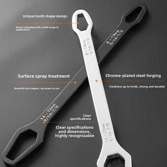 Universal Double Ended Wrench Automotive Bicycle Maintenance Plumbing Wrench 8-22mm Self-Tightening Adjustable Spanner