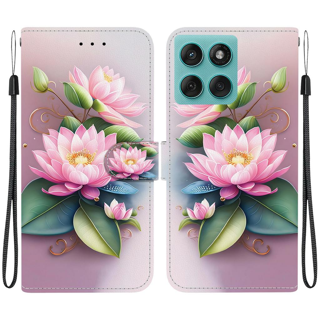 For Motorola Edge 60 5G/60 Fusion 5G Etui Mønstertrykk Anti-Fall Lær Flip Lommebok Telefondeksel med Lanyard