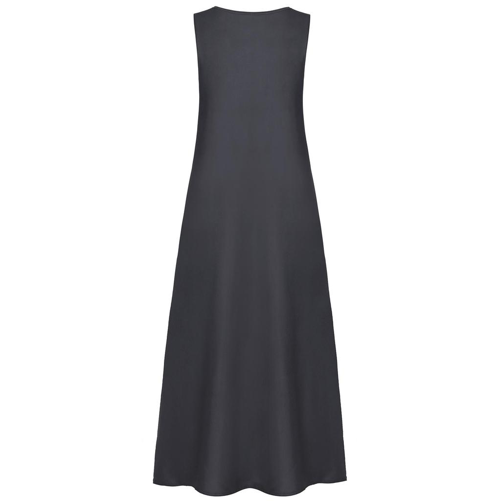 2023 Summer Plus Size Women's Retro Sleeveless Pocket Long Dress