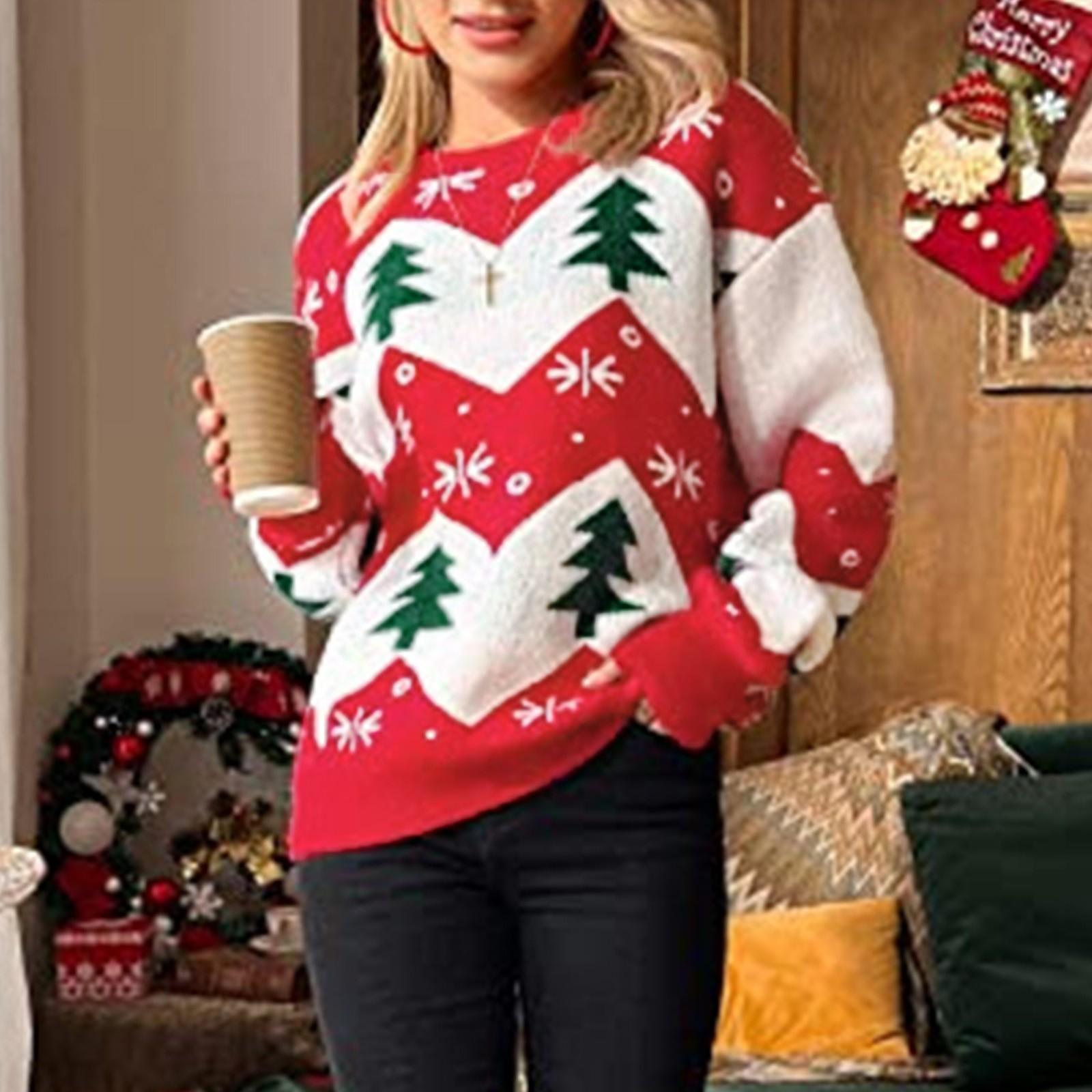 

Женский осенне-зимний модный рождественский свитер, длинный свитер с круглым вырезом L красный