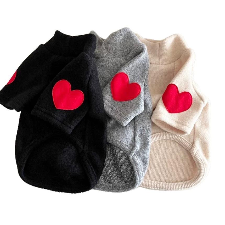 Autumn Dog Heart Warm Sweatshirt Pet Clothes Teddy Bichon Pomeranian Small Dogs Cats Base Shirt