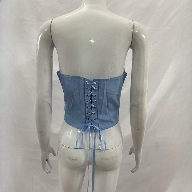 European and American summer temperament strapless waist cinching sexy lace up vest
