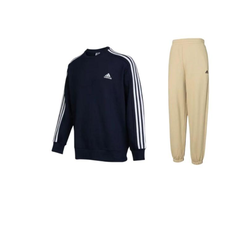 

Adidas Logo Embroidered Striped Crew Neck Long Sleeve Knit Sweatshirt Mid Waist Cuffed Pants Casual Sports Set Unisex Sweatshirt, Pants IV7609+-IC9318 XL
