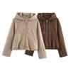 Womens Oversized Hooded Fleece-Feel TR Jacket Streetwear 2025 Loose Fit Long Sleeve Zip-Up