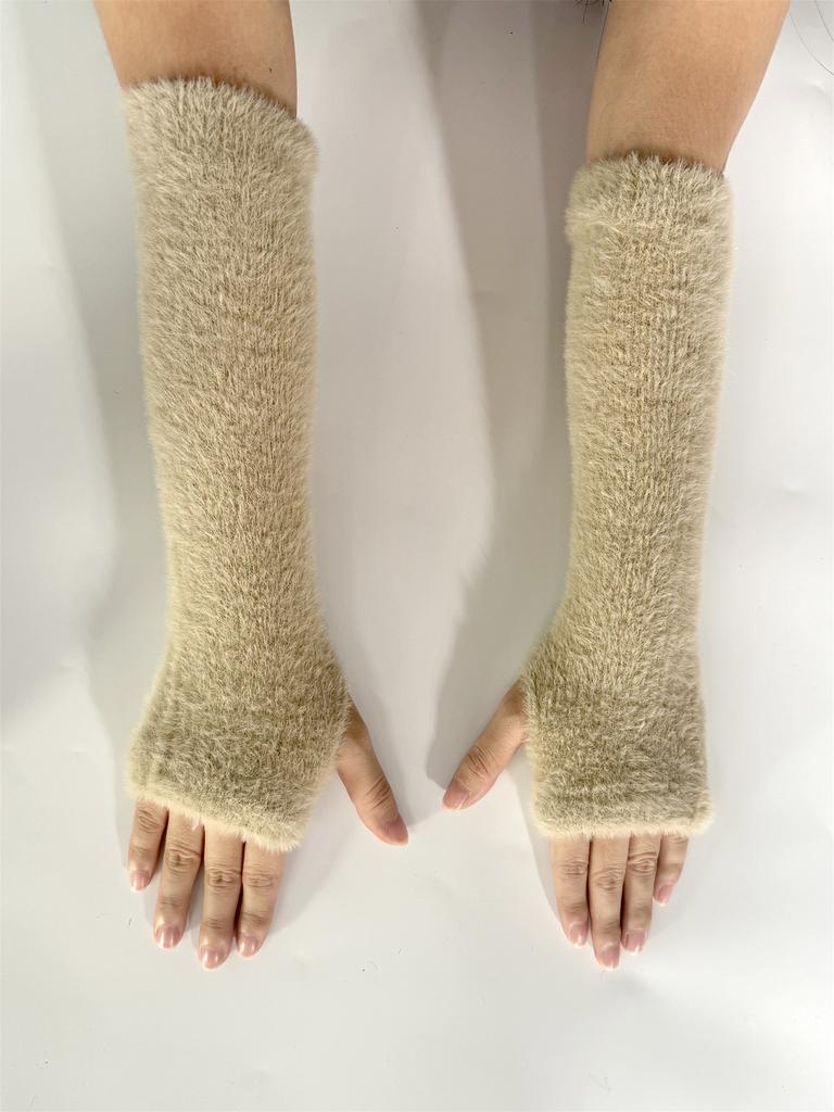 Botvotee Fall Winter Women Arm Warmers Mink-Like Velvet Fingerless Gloves Y2K Wrist Warmers