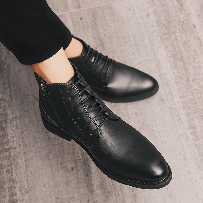 

[Spot] 2025 Autumn Outdoor Tooling Shoes Labor Insurance Shoes Platform Versatile Men s Leather Shoes High Top Martin Boots 38 чорний