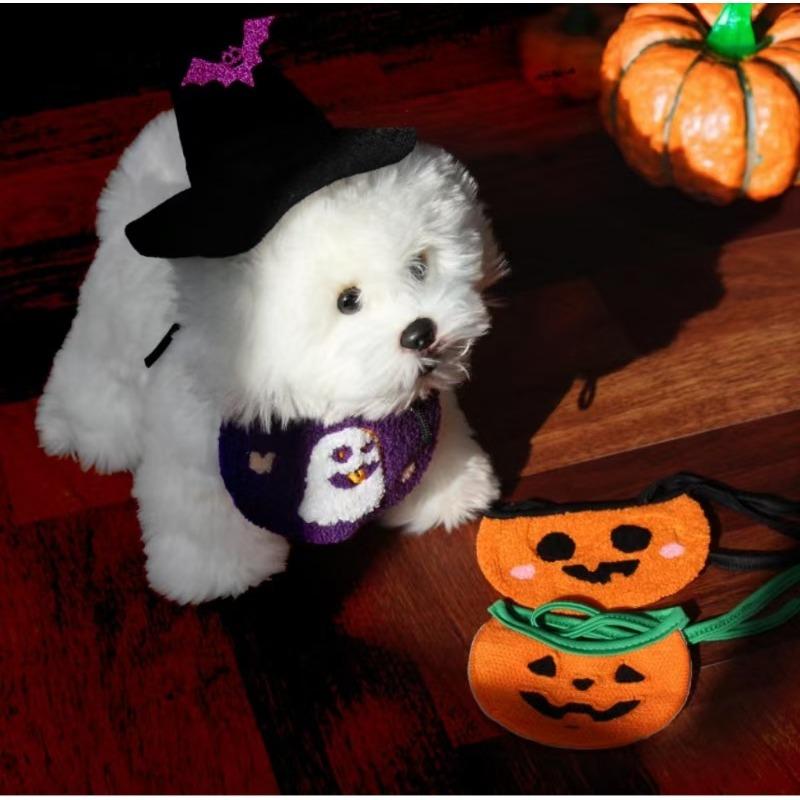 Haustier Speichel Tücher, Halloween und Geisterfest Elastische Krawatten Dekorationen, Hund und Katze Kürbis Geist Cartoon Stickerei Zubehör