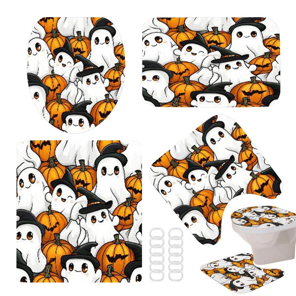 

Halloween Bathroom Decorations Set Spooky Ghost Shower Curtains Set For Halloween Bathroom Decor Machine Washable Holiday