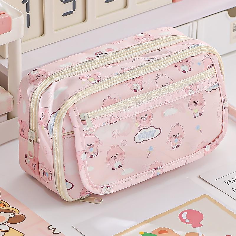 Capybara Pencil Case for Girls: High-Capacity, Stylish Design for Primary and Junior High Students.