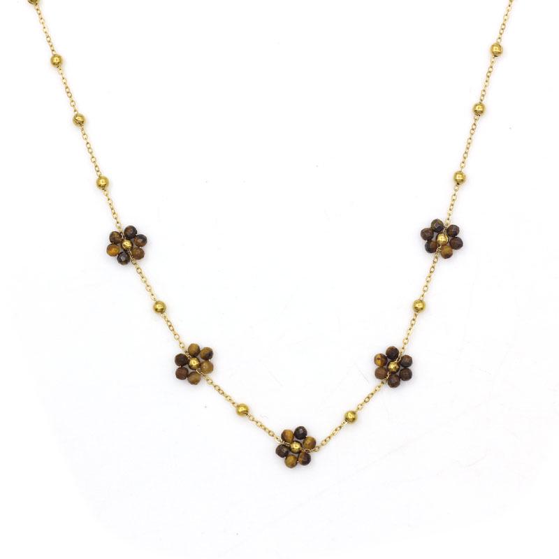 Stainless Steel and Natural Stone Gemstone Beaded Flower Necklace for Women