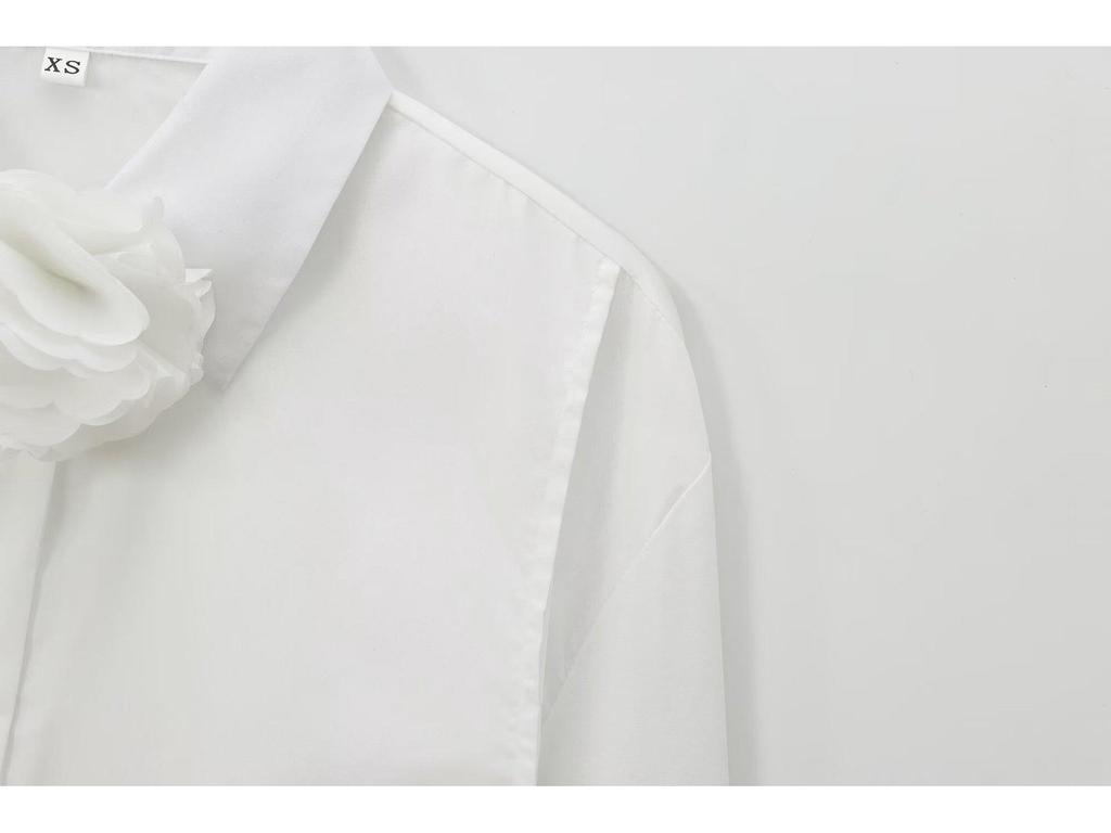 2024 Autumn Women's European & American Style Floral Poplin Long Sleeve Shirt